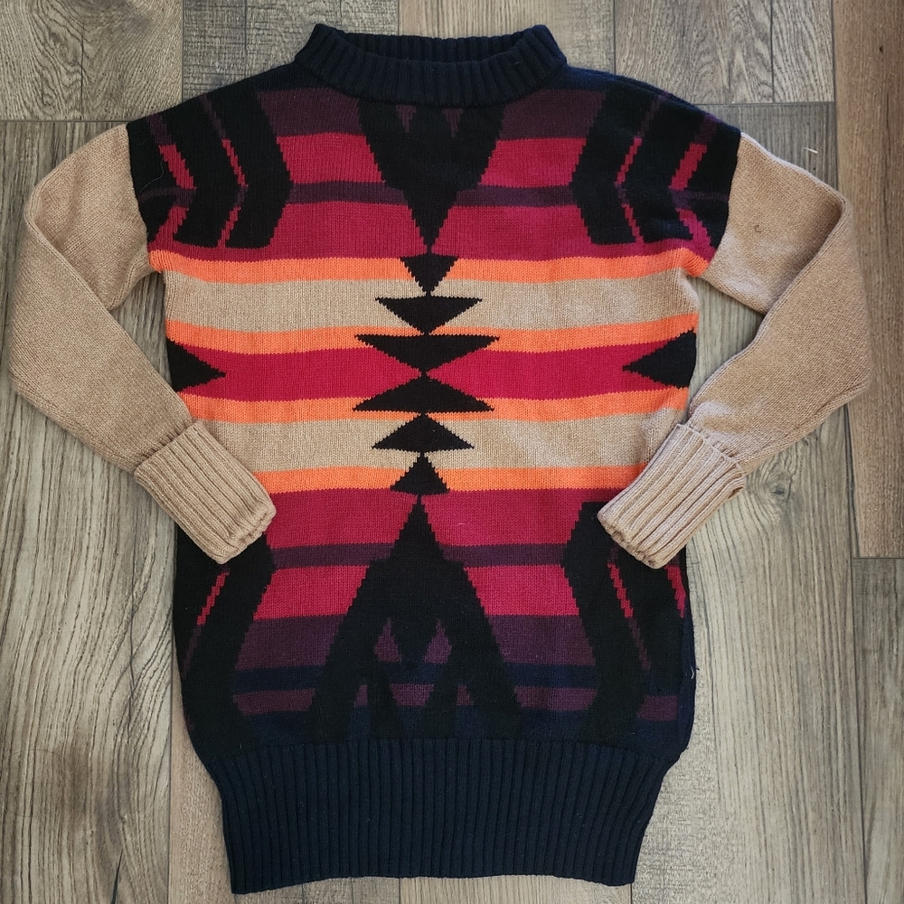L.A.M.B Gwen Stephani Intarsia Colorful Southwestern Sweater Tunic Dress P/SMALL